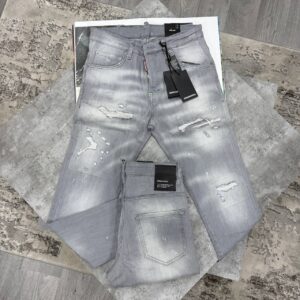 Dsquared2 slim fit distressed light grey AAA replica jeans UK — men's designer reps sale multiple sizes