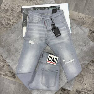 Dsquared2 Ciao Edition slim fit distressed light grey AAA replica jeans UK — men's designer reps sale