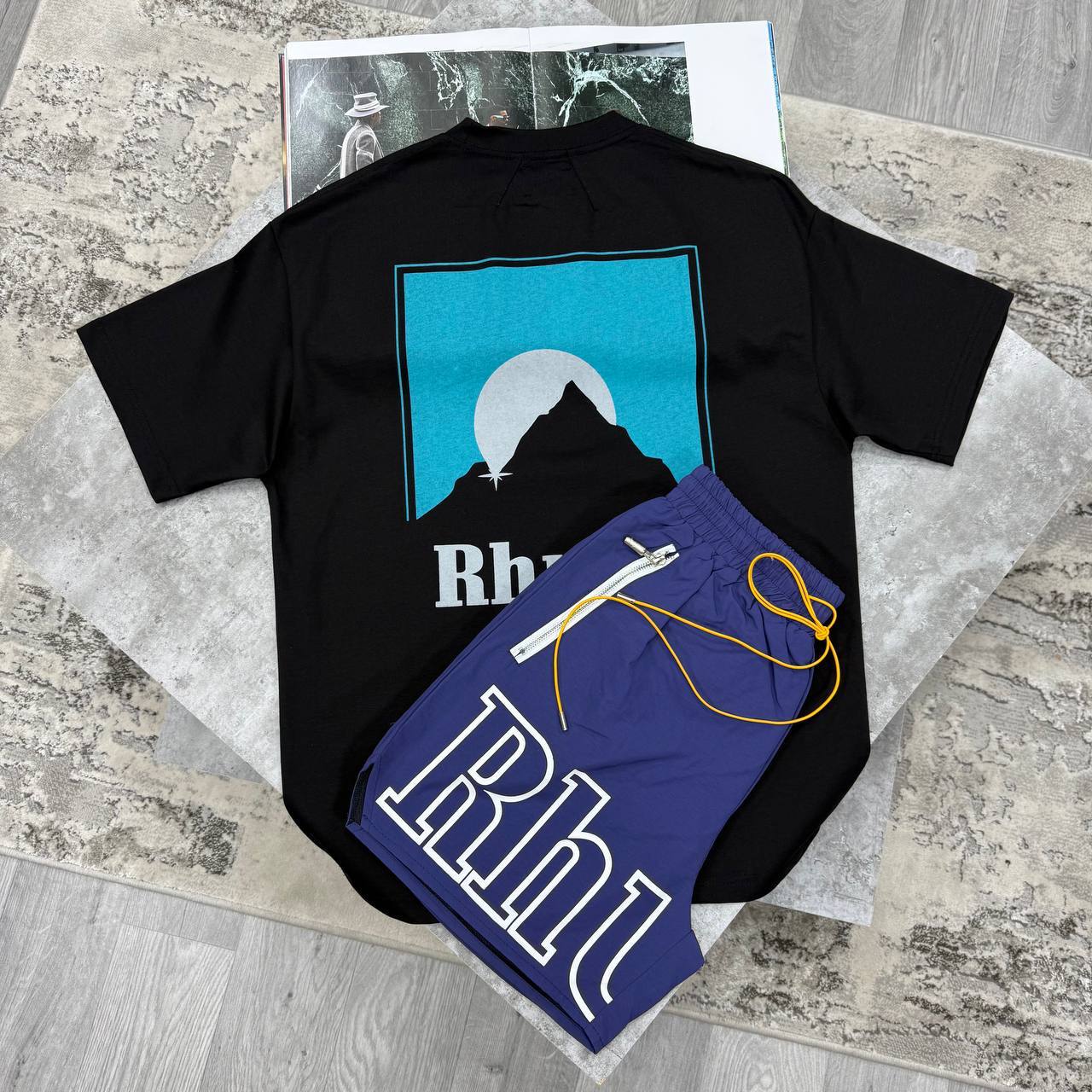 photo 5821087451538199438 y Rhude Moonlight logo men's t-shirt and shorts set multiple colours — AAA replica UK designer reps sale