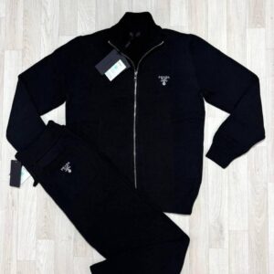 Prada Knitted Cashmere Zip-Up tracksuit black men's AAA replica UK - designer reps sale