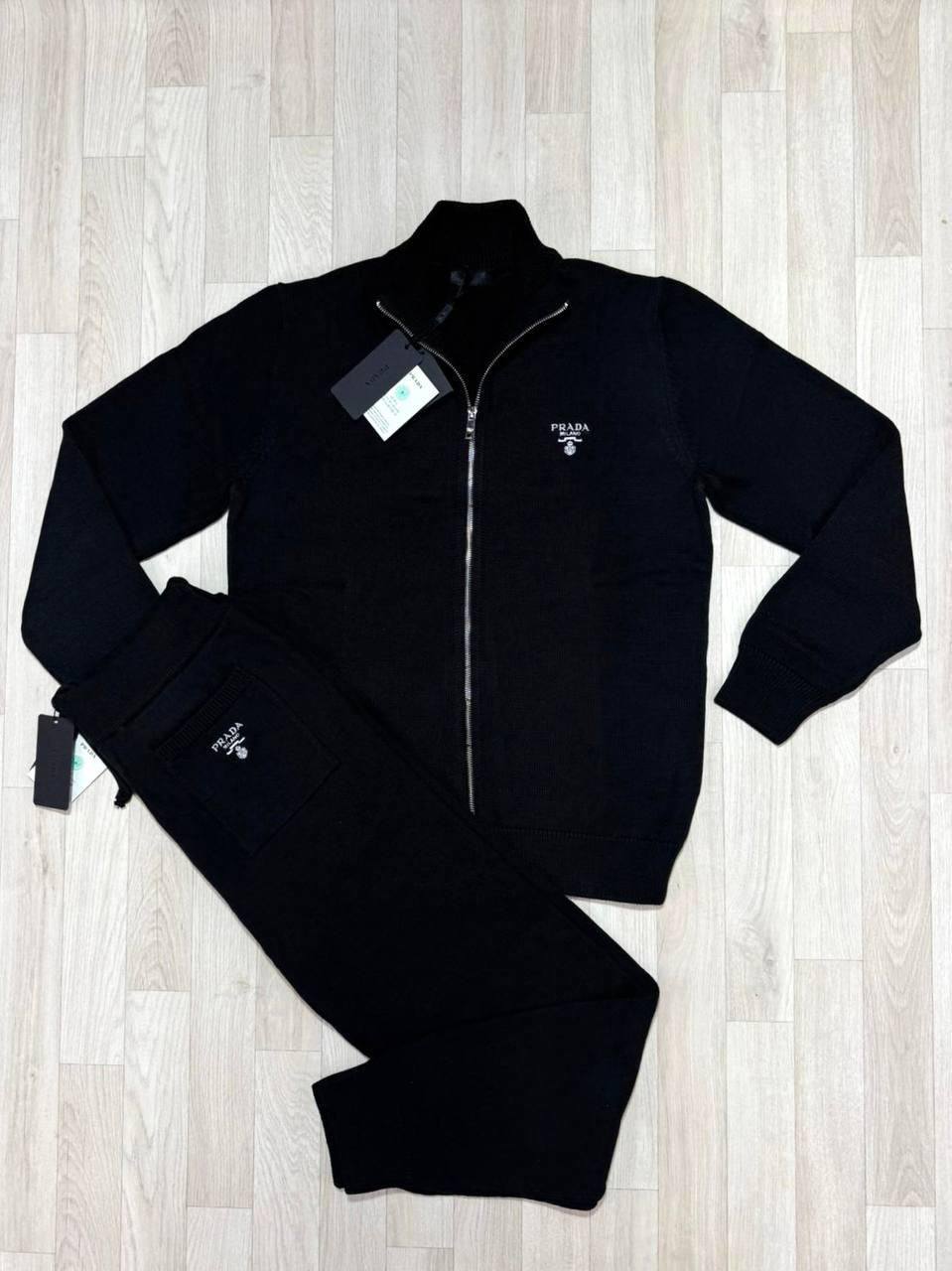 photo 5823229347433745304 y Prada Knitted Cashmere Zip-Up tracksuit black men's AAA replica UK - designer reps sale