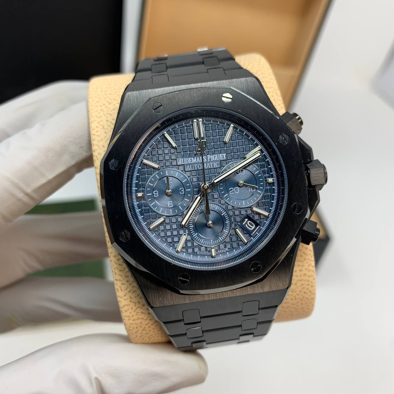 photo 5825510636492885624 y Audemars Piguet Royal Oak Chronograph Blue Dial 26240CE black ceramic AAA replica watch UK - men's AP reps