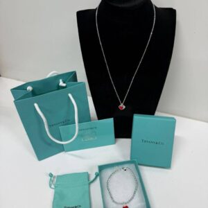 Tiffany and Co Red Double Heart Tag necklace bracelet set AAA replica UK - women's designer reps sale
