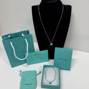 Tiffany and Co Blue Double Heart Tag necklace bracelet set AAA replica UK - women's designer reps sale