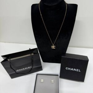 Chanel Classic CC crystal necklace stud earrings silver AAA replica UK - women's designer reps sale
