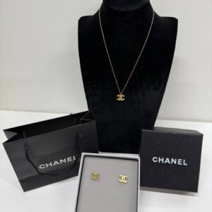 Chanel Classic CC crystal necklace stud earrings gold AAA replica UK - women's designer reps sale