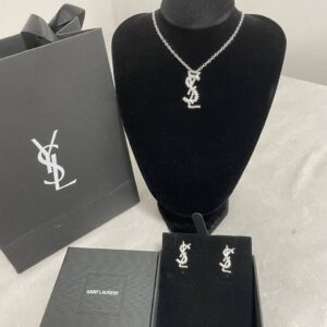 Saint Laurent YSL logo necklace earrings set silver AAA replica UK - women's designer reps sale