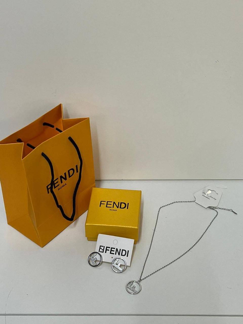 photo 5825510636492885711 y Fendi FF logo silver-tone crystal necklace earrings set AAA replica UK - women's designer reps sale