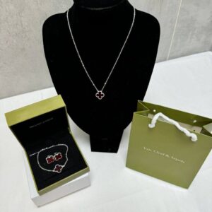 Van Cleef Arpels Sweet Alhambra Carnelian necklace earrings bracelet set silver AAA replica UK - women's reps