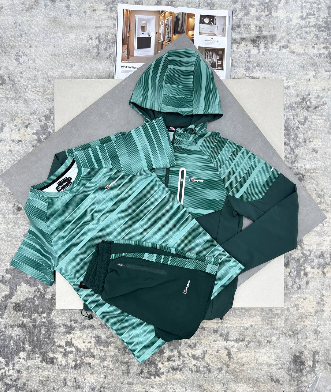photo 5827762436306571357 y Berghaus Tech 3-Piece tracksuit green stripe gradient men's AAA replica UK - designer reps sale