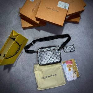 Louis Vuitton Trio Messenger Monogram Shadow white gray AAA replica UK - men's designer reps sale