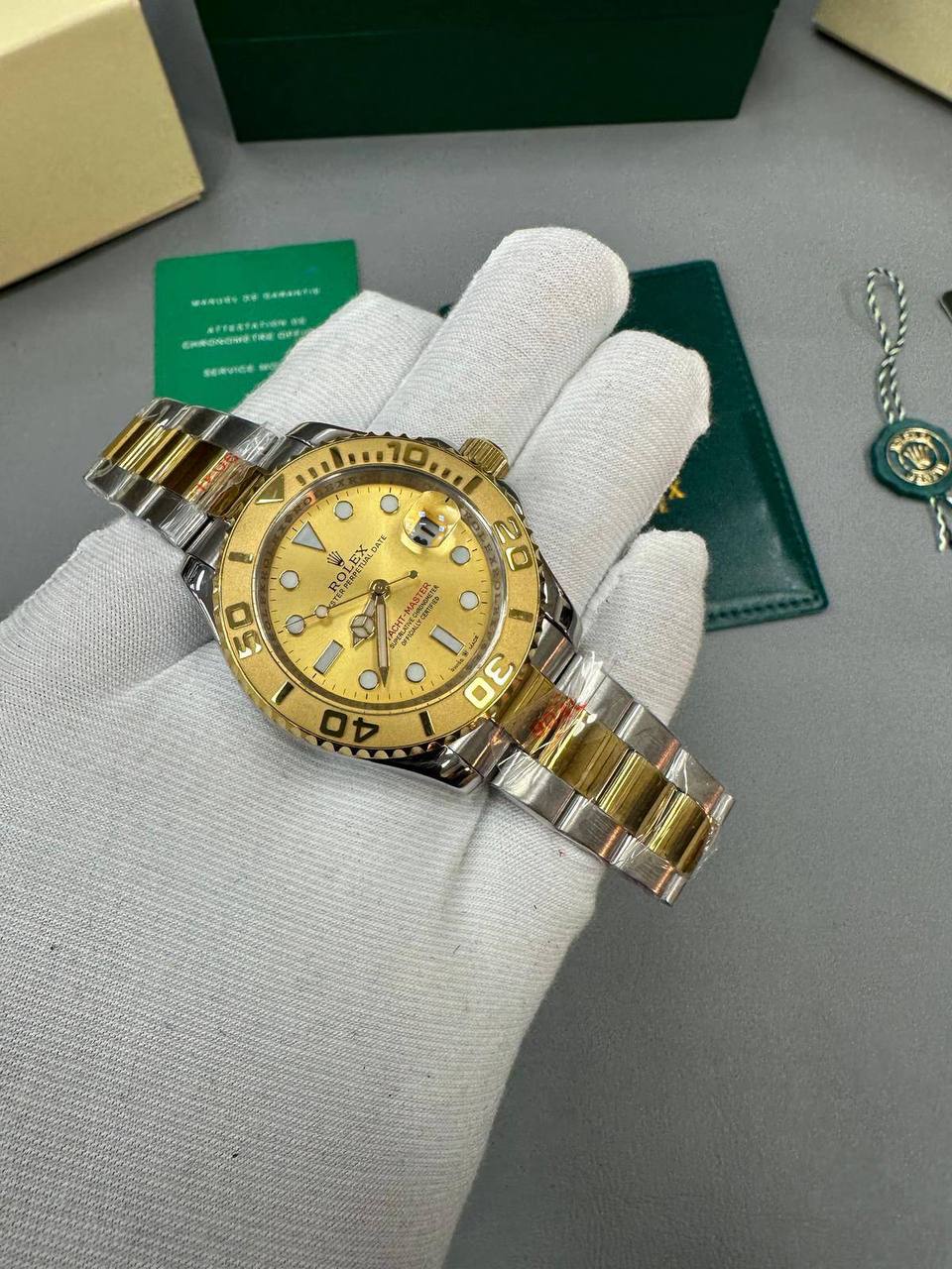 photo 5832710985955872741 y Rolex Yacht-Master 16623 yellow golden dial two tone bracelet AAA replica watch UK - men's reps sale