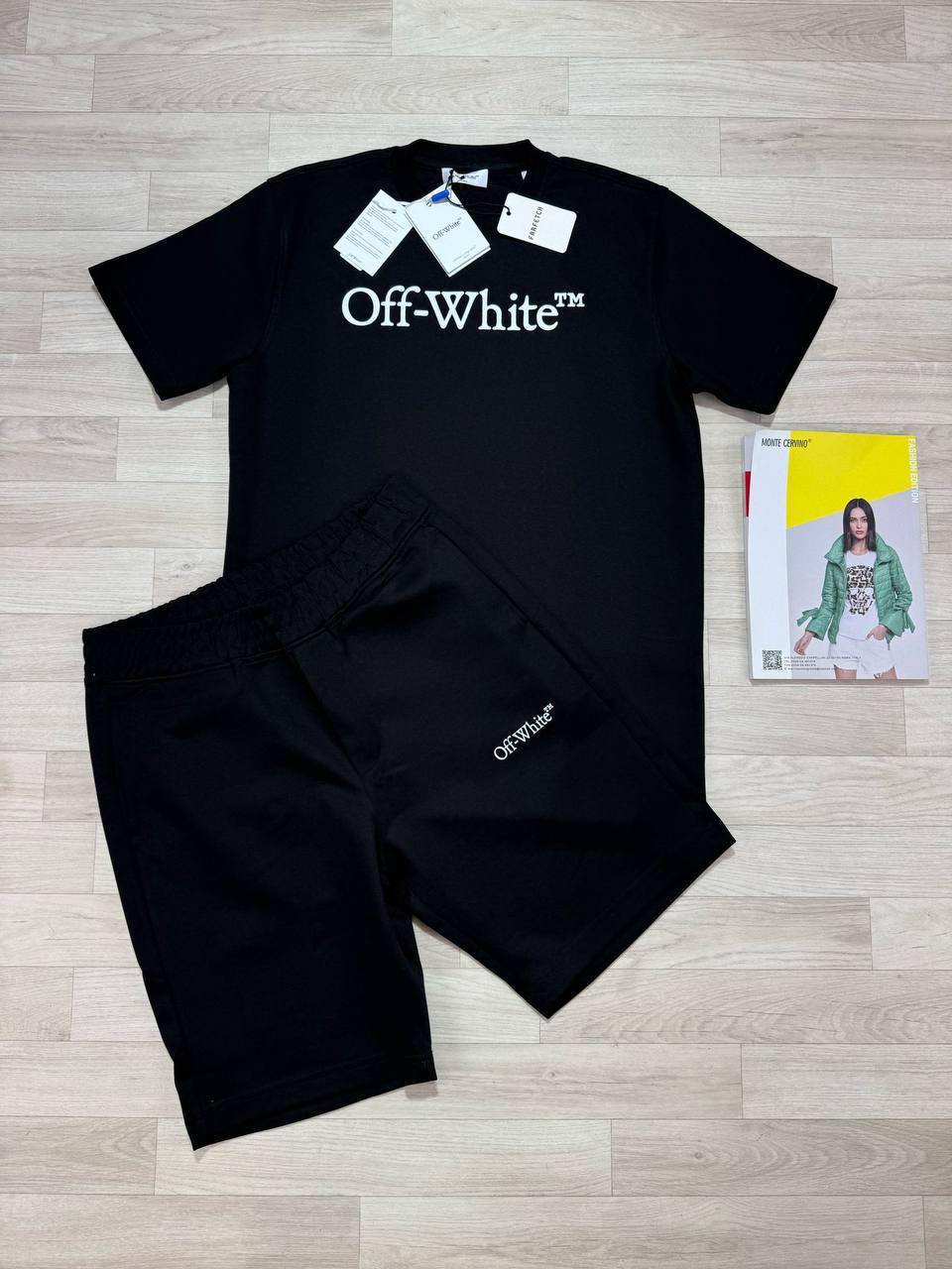 photo 5832710985955872744 y Off-White Big Bookish Logo t-shirt shorts set black AAA replica UK - men's designer reps sale