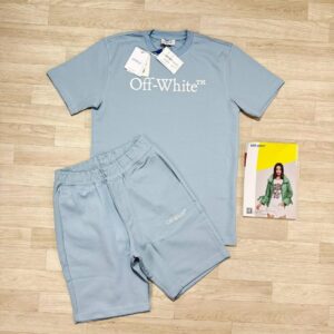 Off-White Big Bookish Logo t-shirt shorts set light blue AAA replica UK - men's designer reps sale