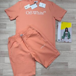 Off-White Big Bookish Logo t-shirt shorts set orange AAA replica UK - men's designer reps sale