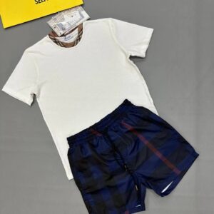 Burberry Check Trim Collar t-shirt shorts set white blue AAA replica UK - men's designer reps sale