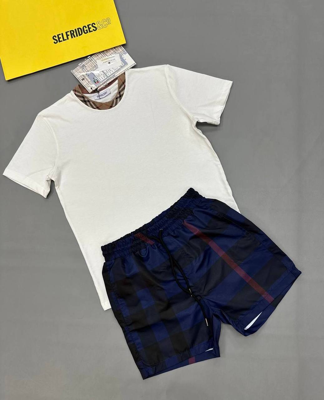 photo 5832710985955872828 y Burberry Check Trim Collar t-shirt shorts set white blue AAA replica UK - men's designer reps sale