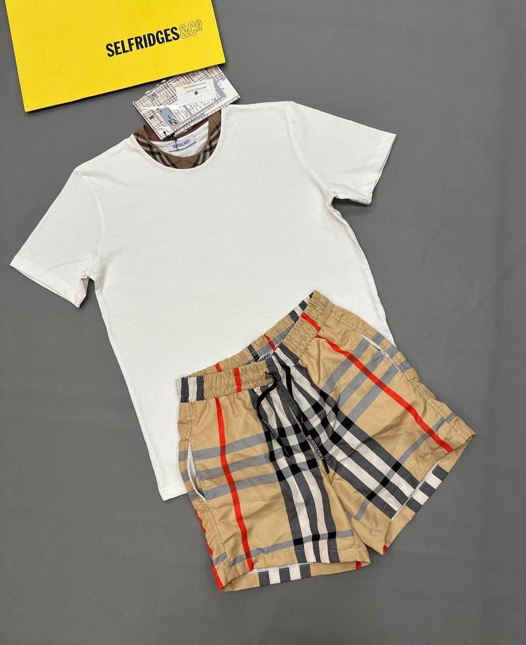 photo 5832710985955872829 y 3bea0435 f031 4589 815a 737ef9376984 Burberry Check Trim Collar t-shirt shorts set white beige AAA 1:1 replica UK - men's designer reps sale