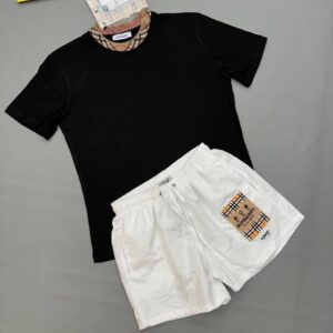 Burberry Check Trim Collar t-shirt shorts set black white AAA replica UK - men's designer reps sale