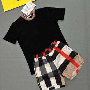 Burberry Check Trim Collar t-shirt shorts set black beige AAA replica UK - men's designer reps sale