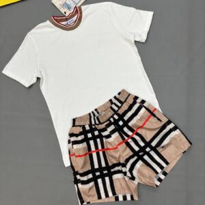 Burberry Check Trim Collar t-shirt shorts set white beige AAA replica UK - men's designer reps sale