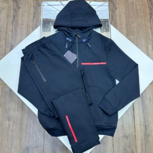 Prada Full-Zip Red Stripe Logo Accent hooded tracksuit 2 colours AAA replica UK - designer reps sale
