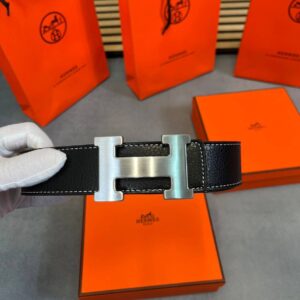 Hermes H Dye Silver Buckle black belt men's AAA replica UK - designer reps sale