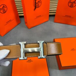 Hermes H Dye Silver Buckle brown belt men's AAA replica UK - designer reps sale