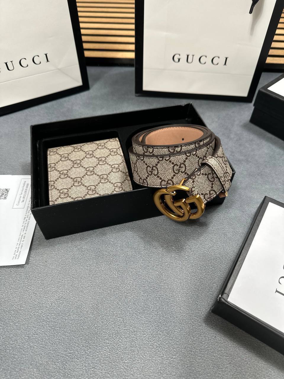 photo 5832710985955872942 y 37f28d59 4fb7 4bdf bc21 793978327e60 Gucci GG Marmont GG Supreme Canvas belt wallet set beige AAA replica UK - men's designer reps sale