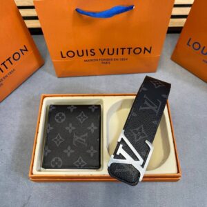 LV Damier Graphite Canvas Silver Buckle belt wallet set AAA replica UK - men's designer reps sale