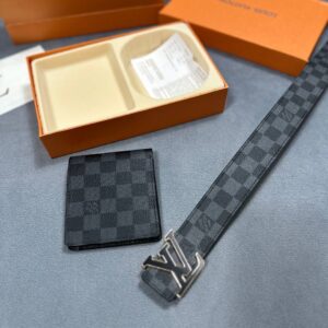 LV Damier Graphite Canvas Silver Black Buckle belt wallet set AAA replica UK - men's designer reps