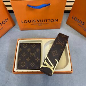 LV Damier Graphite Canvas Golden Buckle brown belt wallet set AAA replica UK - men's designer reps