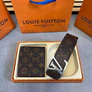 LV Damier Graphite Canvas Silver Buckle brown belt wallet set AAA replica UK - men's designer reps