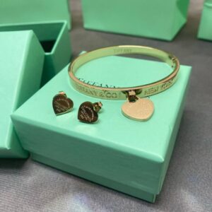 Tiffany and Co Heart Tag Hinged Golden bracelet earrings set AAA replica UK - women's designer reps