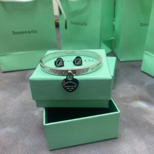 Tiffany and Co Heart Tag Hinged Silver bracelet earrings set AAA replica UK - women's designer reps