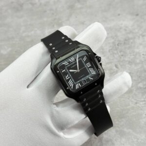Fake Cartier Santos 1:1 Black Dial ADLC Rubber Strap WSSA0039 AAA replica watch UK - men's designer reps sale