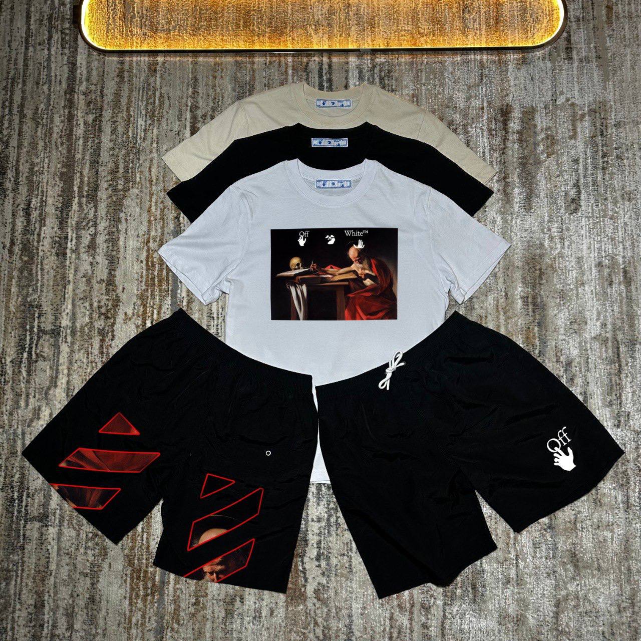 photo 5839087238568938960 y.jpg Off-White Caravaggio "Saint Jerome Writing" Short Sleeve Men's T-Shirts & Shorts Set in Different Colors Reps Sale UK Best Quality AAA Replica