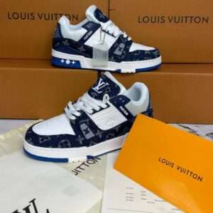 Louis Vuitton LV Monogram Denim White Blue 1A9JGZ Men's Trainers Reps Sale UK Best Quality AAA Replica