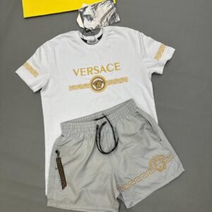 Versace White & Gold Greca Medusa Crest T-Shirt & Shorts Set White/Grey Men's Reps Sale UK Best Quality AAA Replica