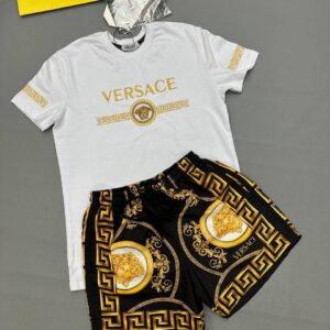 Versace White Greca Medusa Crest T-Shirt & Shorts Set White/Black Men's Reps Sale UK Best Quality AAA Replica