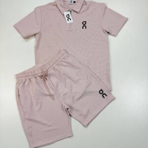 On Running Cloud Tech Knit Polo Shirts & Shorts Set in Light Pink Color Men's Reps Sale UK Best Quality AAA Replica
