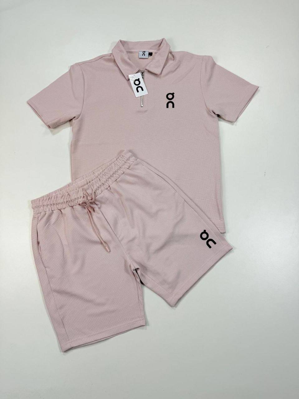 photo 5848330596600450398 y 1.jpg On Running Cloud Tech Knit Polo Shirts & Shorts Set in Light Pink Color Men's Reps Sale UK Best Quality AAA Replica