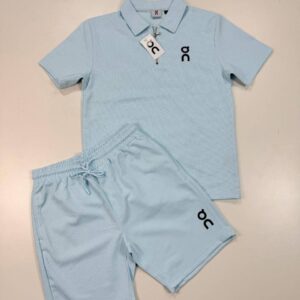 On Running Cloud Tech Knit Polo Shirts & Shorts Set in Light Blue Color Men's Reps Sale UK Best Quality AAA Replica