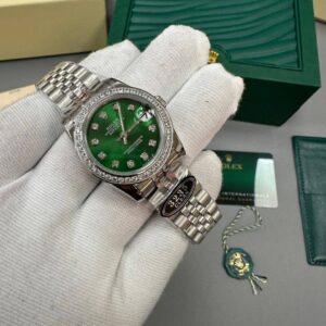 Rolex Lady-Datejust Green Dial Diamond Bezel Silver Jubilee Bracelet Women's Watch Reps Sale UK Best Quality AAA Replica