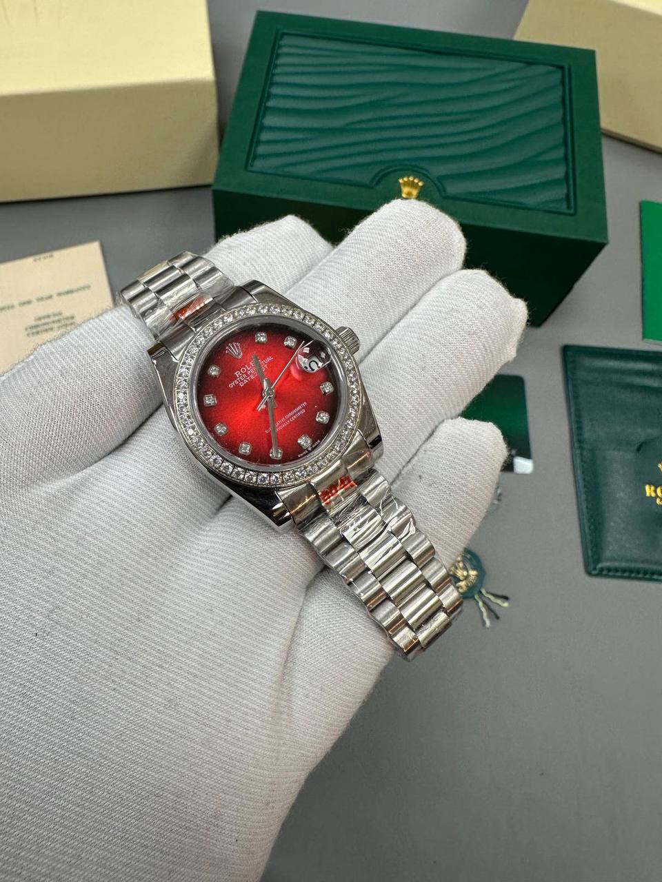 photo 5848330596600450436 y.jpg Rolex Lady-Datejust 278384RBR Red Dial Diamond Bezel Jubilee Bracelet Women's Watch Reps Sale UK Best Quality AAA Replica