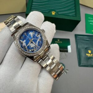Rolex Lady-Datejust 278384RBR-0039 Blue Floral Diamond Bezel Roman Dial Silver Bracelet Women's Watch Reps Sale UK Best Quality AAA Replica