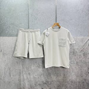 Loewe Relaxed Fit Anagram Embroidery Pocket Short Sleeve T-Shirts & Shorts Set in White Color Men's Reps Sale UK Best Quality AAA Replica