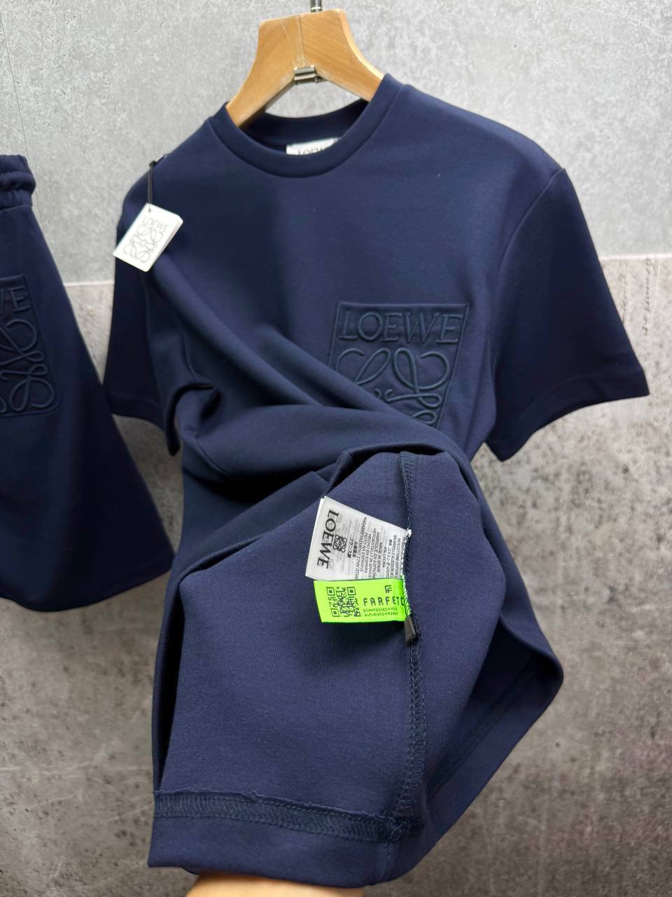 photo 5848330596600450535 y.jpg Loewe Relaxed Fit Anagram Embroidery Pocket Short Sleeve T-Shirts & Shorts Set in Navy Blue Color Men's Reps Sale UK Best Quality AAA Replica