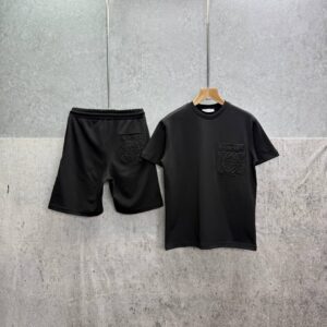 Loewe Relaxed Fit Anagram Embroidery Pocket Short Sleeve T-Shirts & Shorts Set in Black Color Men's Reps Sale UK Best Quality AAA Replica