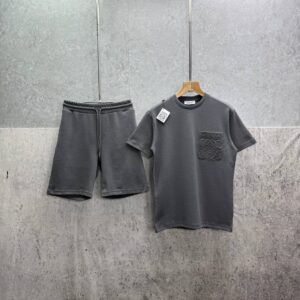 Loewe Relaxed Fit Anagram Embroidery Pocket Short Sleeve T-Shirts & Shorts Set in Grey Color Men's Reps Sale UK Best Quality AAA Replica